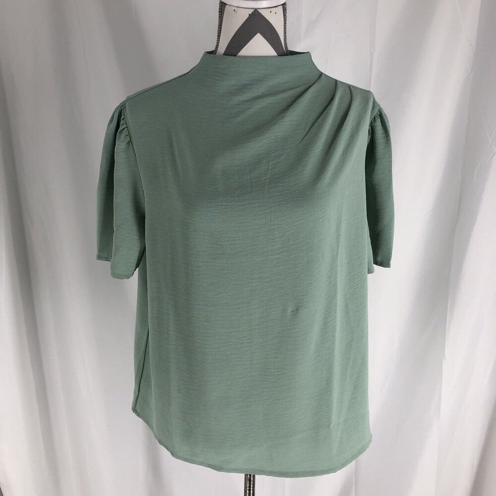 Fig Mock Neck Short Sleeve Blouse Spring Green Size XL